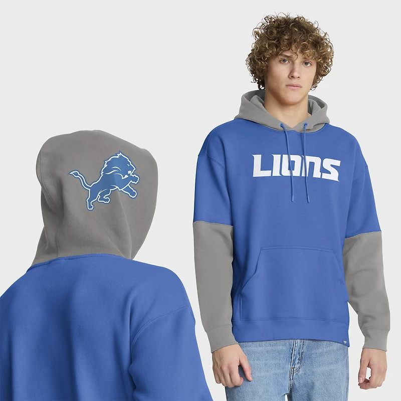Sweat à capuche bleu/gris Fanatics pour homme, motif casque des Lions de Detroit