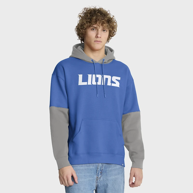 Sweat à capuche bleu/gris Fanatics pour homme, motif casque des Lions de Detroit