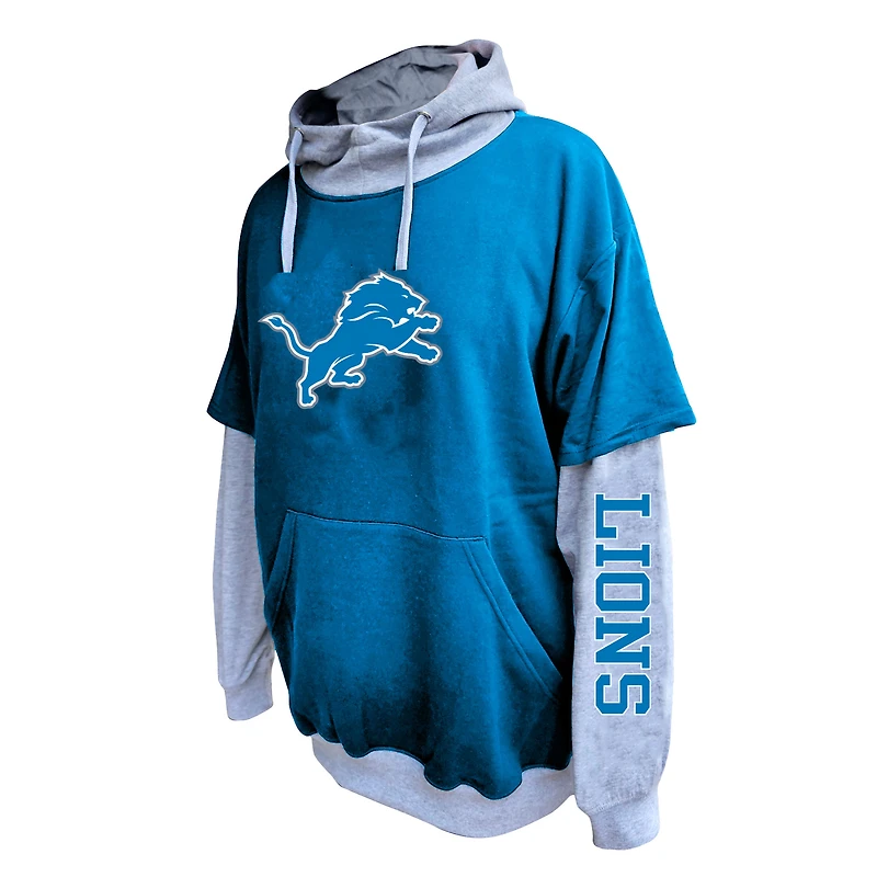 Sweat à capuche Fanatics bleu/gris chiné pour homme des Lions de Detroit, taille grande et