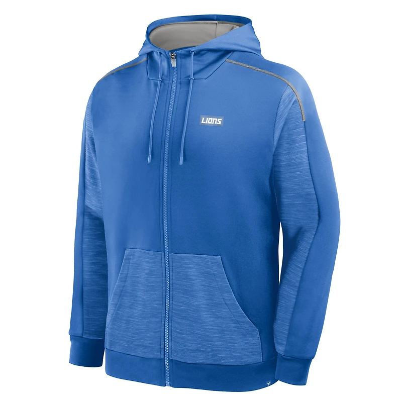 Sweat à capuche zippé bleu Detroit Lions Checkdown Pass pour homme