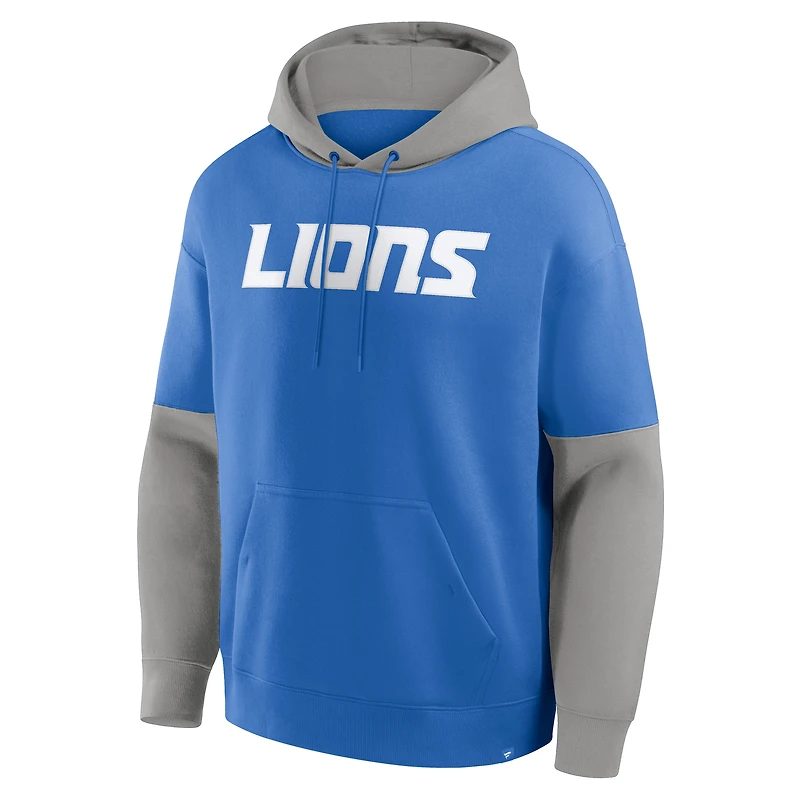 Sweat à capuche bleu Fanatics pour homme avec logo casque des Lions de Detroit