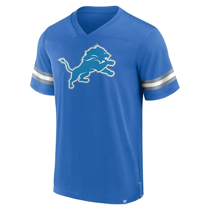 Men's Fanatics  Blue Detroit Lions Jersey Tackle V-Neck T-Shirt