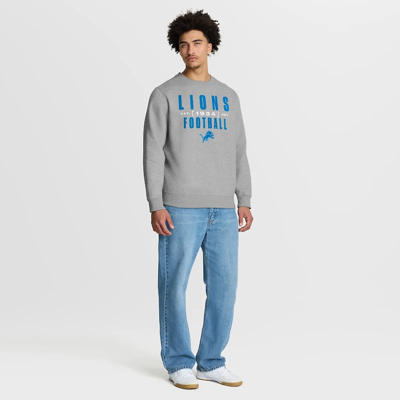 Men's Fanatics Heather Gray Detroit Lions Powerful Throw Legacy Pullover Sweatshirt