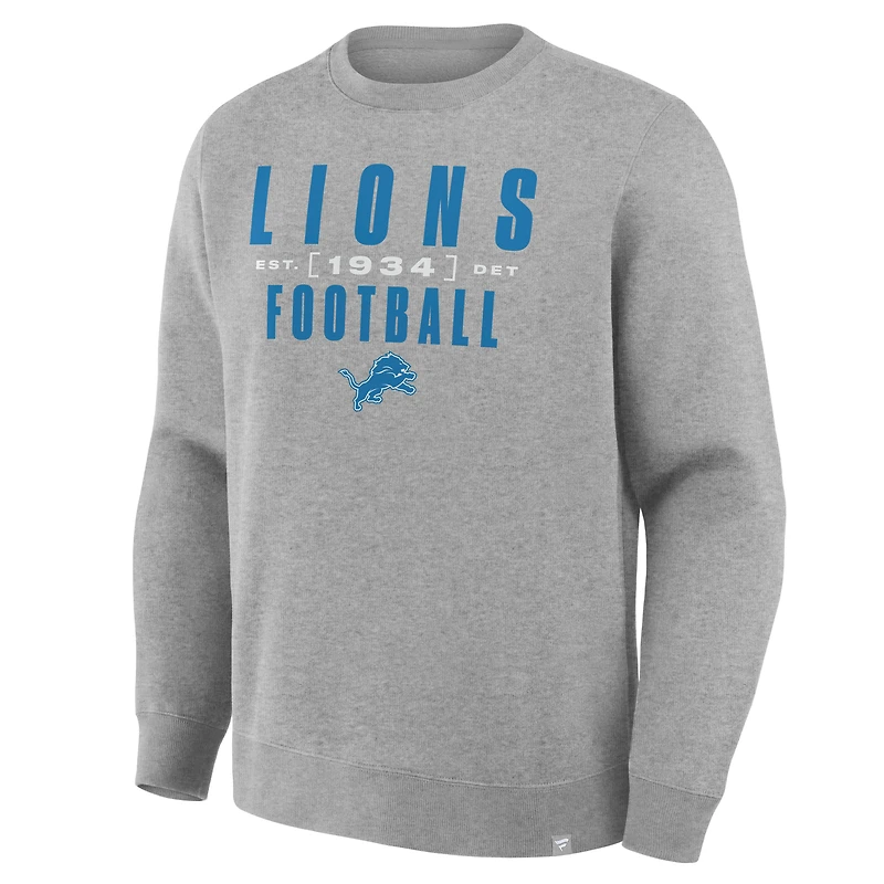 Men's Fanatics Heather Gray Detroit Lions Powerful Throw Legacy Pullover Sweatshirt