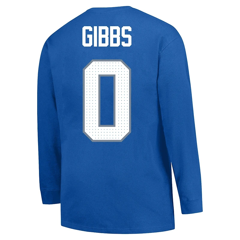 Men's Fanatics Jahmyr Gibbs Blue Detroit Lions Big & Tall Thermal Waffle Long Sleeve T-Shirt