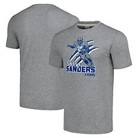 T-shirt triple mélange hommage à Barry Sanders pour hommes, gris chiné, caricature des Lions de Detroit, joueur retraité