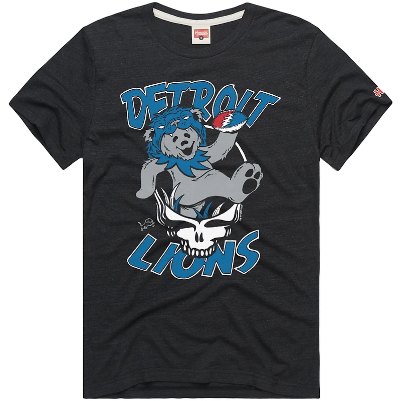Men's Homage Charcoal Detroit Lions NFL x Grateful Dead Tri-Blend T-Shirt