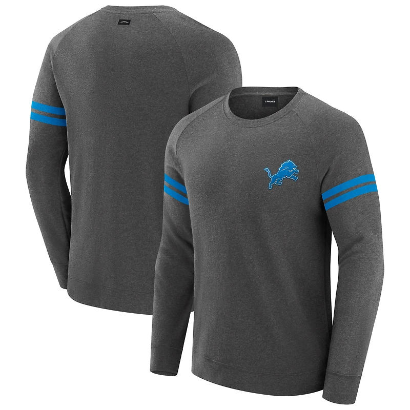 Sweat-shirt à manches longues raglan tri-blend gris chiné foncé J. Palmer pour homme, des Lions de Detroit