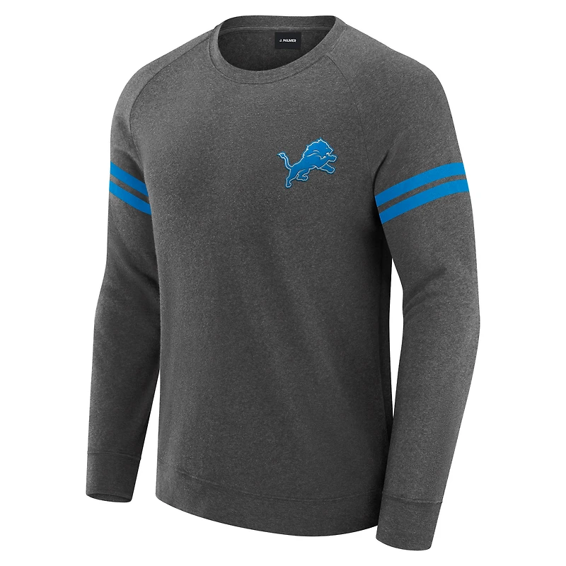 Sweat-shirt à manches longues raglan tri-blend gris chiné foncé J. Palmer pour homme, des Lions de Detroit