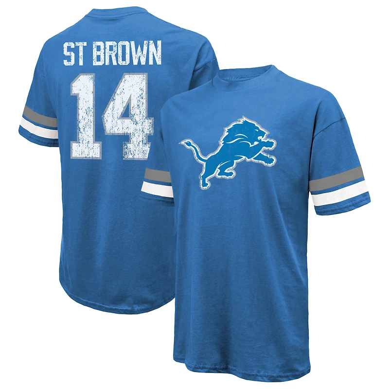 T-shirt surdimensionné pour homme avec nom et numéro de joueur Amon-Ra St. Brown Blue Detroit Lions Majestic Threads