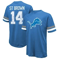 T-shirt surdimensionné pour homme avec nom et numéro de joueur Amon-Ra St. Brown Blue Detroit Lions Majestic Threads