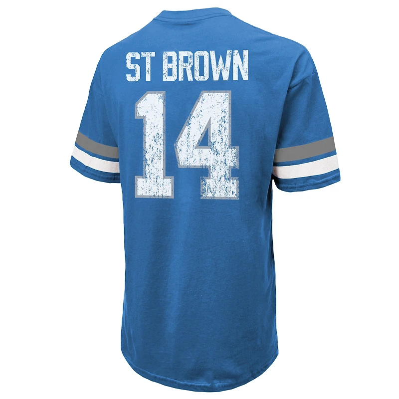 Men's Majestic Threads Amon-Ra St. Brown Blue Detroit Lions Oversized Player Name & Number T-Shirt