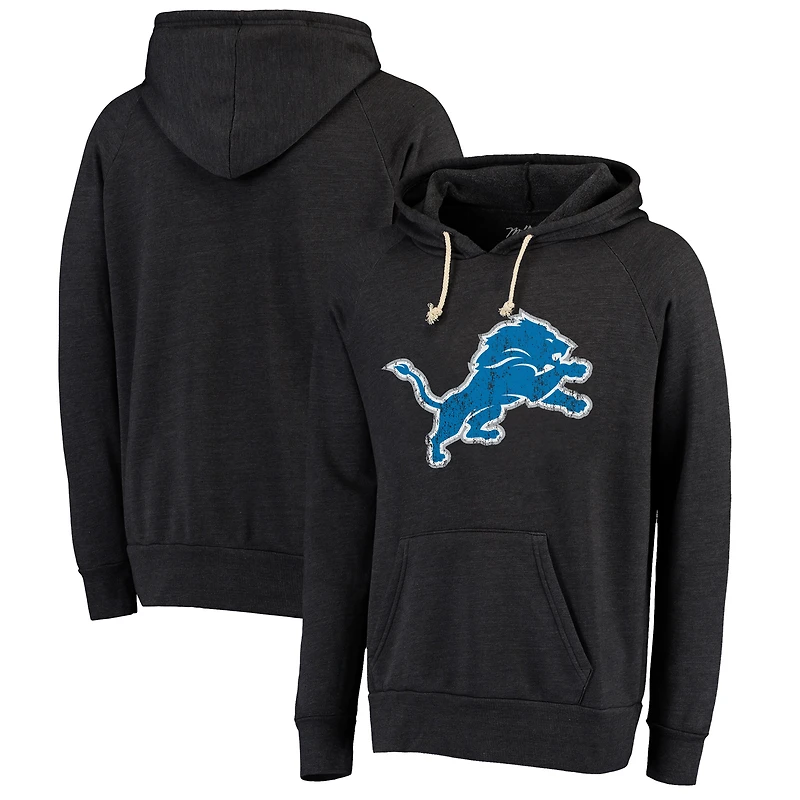 Sweat à capuche noir trois mélanges raglan Majestic Threads des Detroit Lions pour hommes