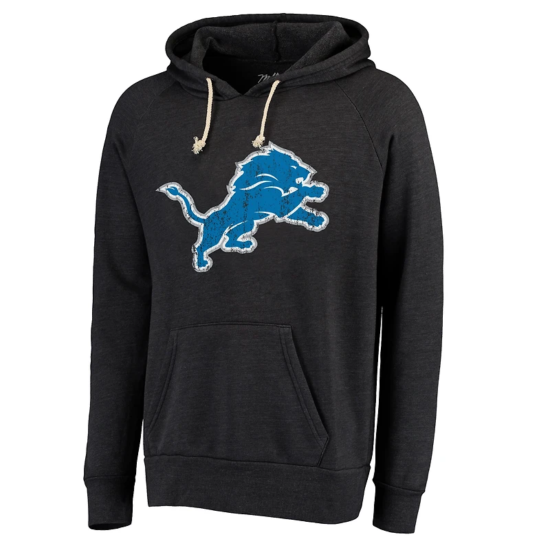 Sweat à capuche noir trois mélanges raglan Majestic Threads des Detroit Lions pour hommes