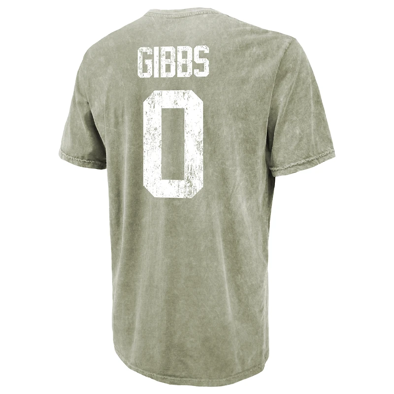 Men's Majestic Threads Jahmyr Gibbs Moss Green Detroit Lions Mineral Wash Name & Number T-Shirt