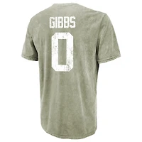 Men's Majestic Threads Jahmyr Gibbs Moss Green Detroit Lions Mineral Wash Name & Number T-Shirt