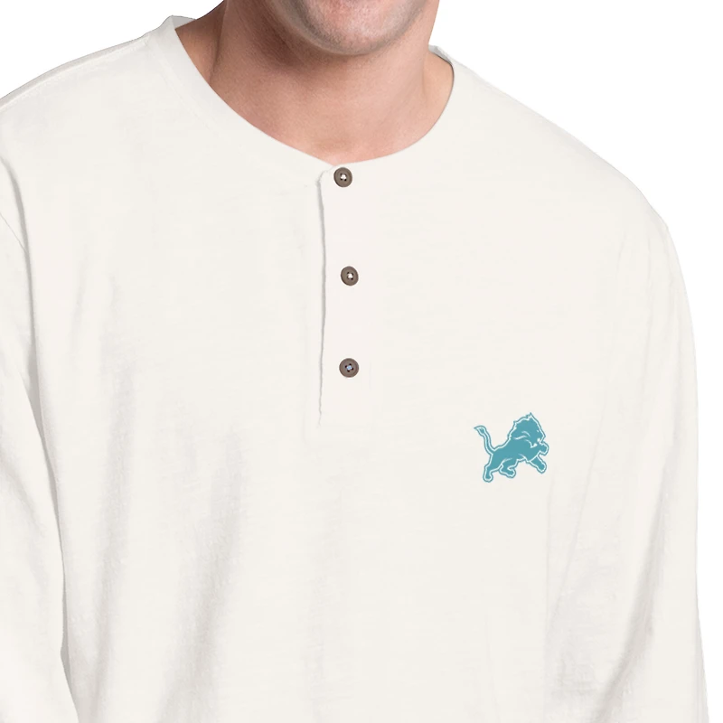 Men's Margaritaville White/Light Blue Detroit Lions Island Reserve Long Sleeve Slub Henley Shirt