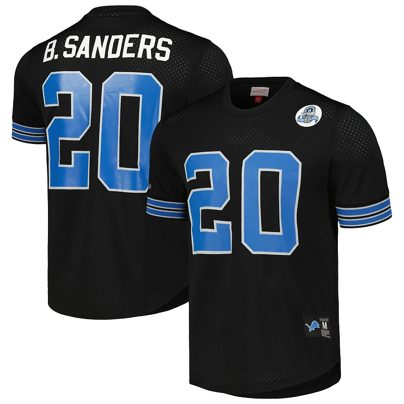 T-shirt en maille Mitchell & Ness Barry Sanders noir pour homme, Detroit Lions, avec nom et numéro de joueur retraité.