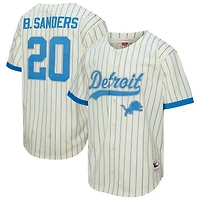 Maillot de baseball boutonné en maille crème Mitchell & Ness Barry Sanders pour homme des Lions Detroit, avec nom et numéro