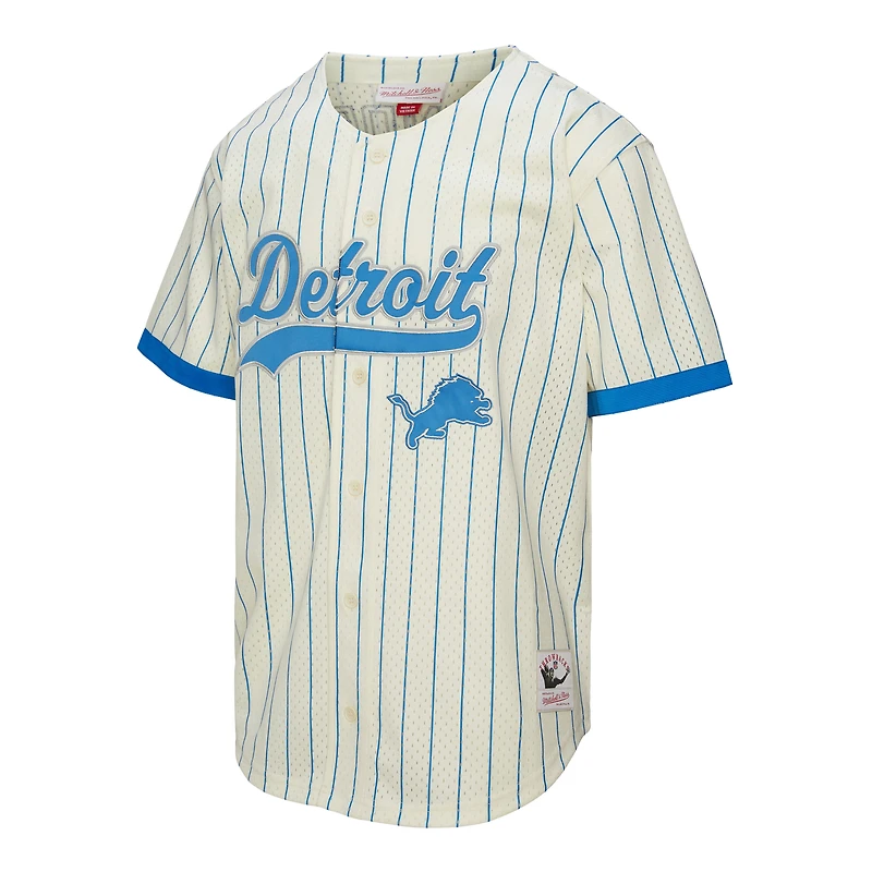 Maillot de baseball boutonné en maille crème Mitchell & Ness Barry Sanders pour homme des Lions Detroit, avec nom et numéro