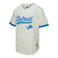 Maillot de baseball boutonné en maille crème Mitchell & Ness Barry Sanders pour homme des Lions Detroit, avec nom et numéro