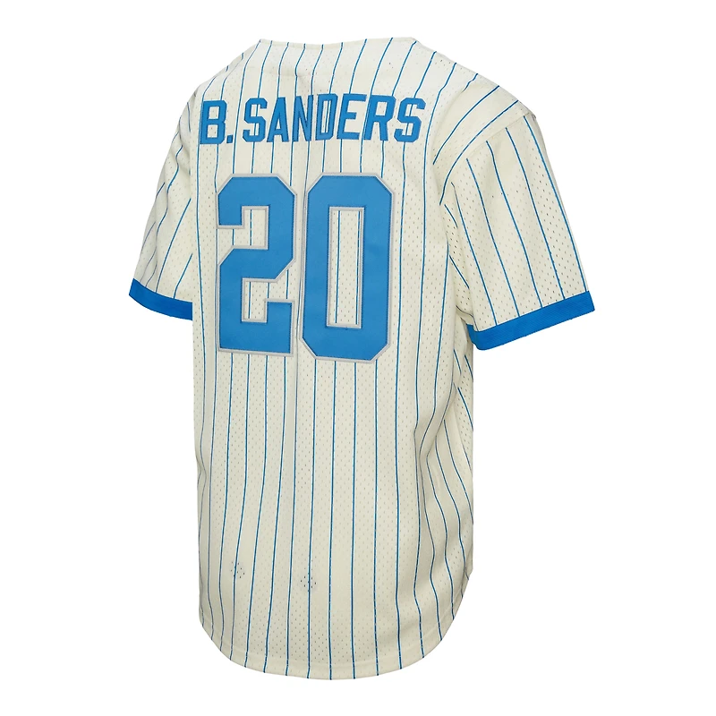 Maillot de baseball boutonné en maille crème Mitchell & Ness Barry Sanders pour homme des Lions Detroit, avec nom et numéro