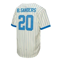 Maillot de baseball boutonné en maille crème Mitchell & Ness Barry Sanders pour homme des Lions Detroit, avec nom et numéro