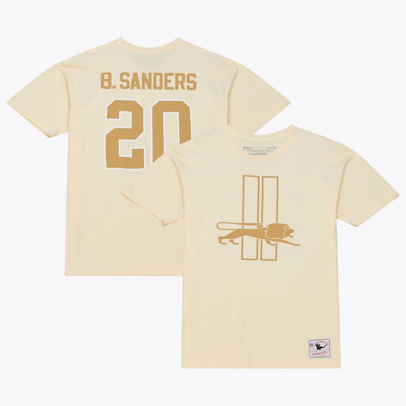 Men's Mitchell & Ness Barry Sanders Cream Detroit Lions Sandman Name Number T-Shirt