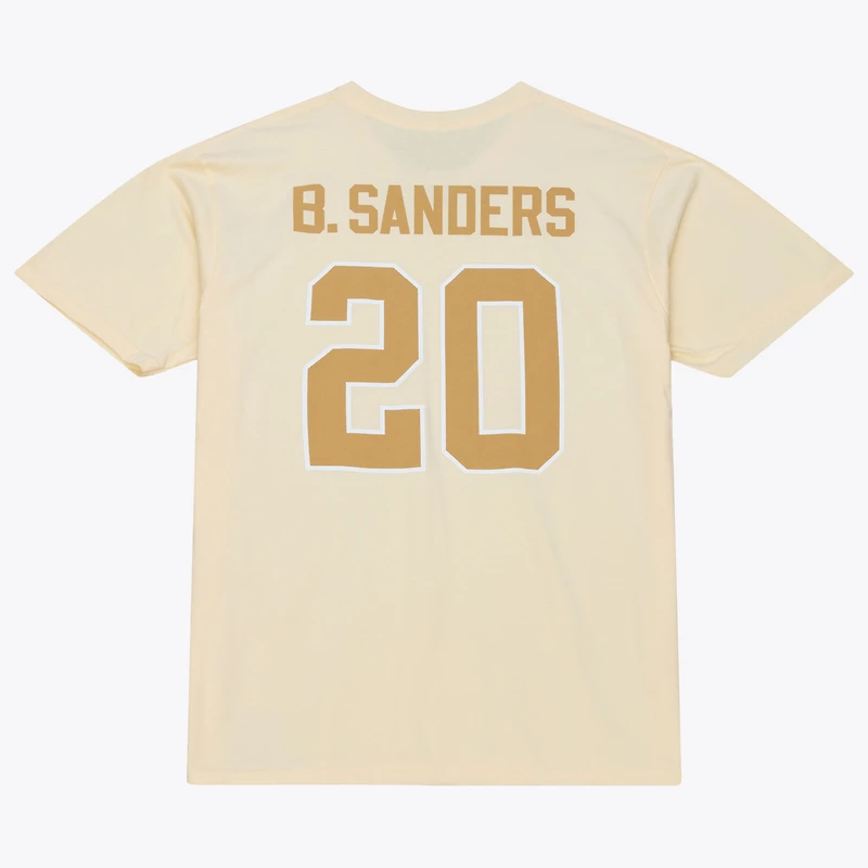 Men's Mitchell & Ness Barry Sanders Cream Detroit Lions Sandman Name Number T-Shirt