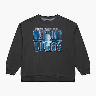 Men's Mitchell & Ness Black Detroit Lions Downtown Crew Vintage Logo Sweatshirt