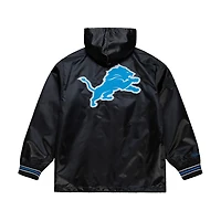 Men's Mitchell & Ness  Black Detroit Lions Downtown Satin Full-Snap Hooded Jacket