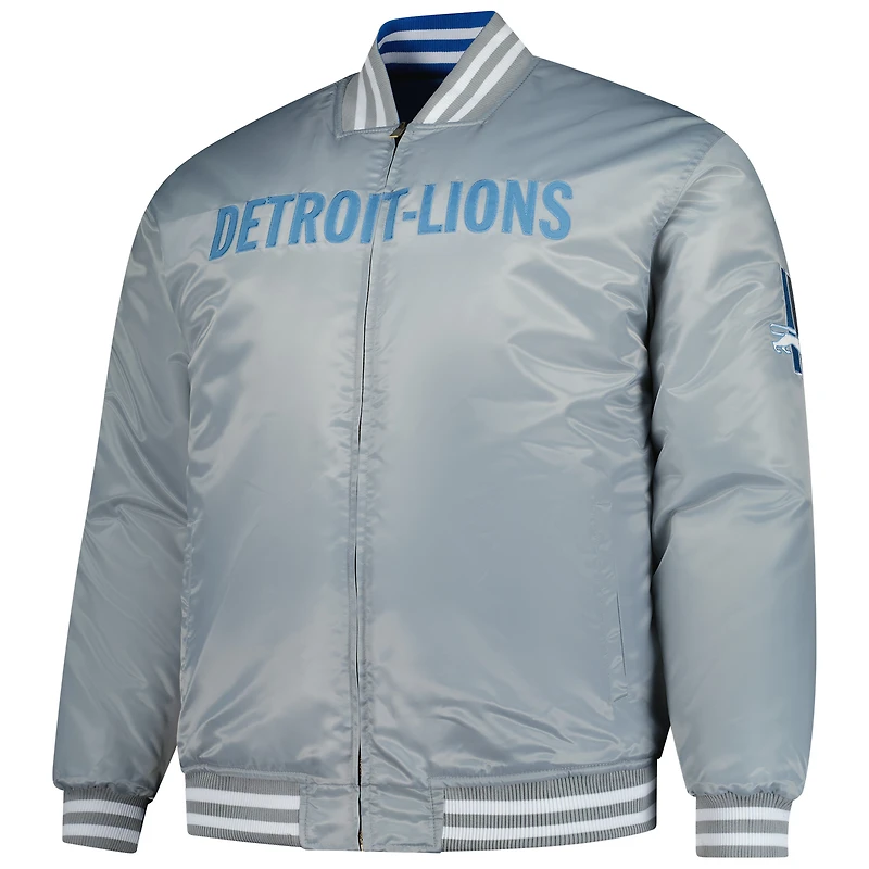 Men's Mitchell & Ness Blue/Silver Detroit Lions Big Tall Throwback Reversible Full-Zip Jacket
