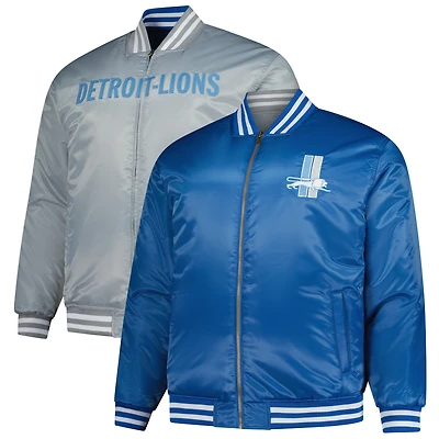 Men's Mitchell & Ness Blue/Silver Detroit Lions Big Tall Throwback Reversible Full-Zip Jacket