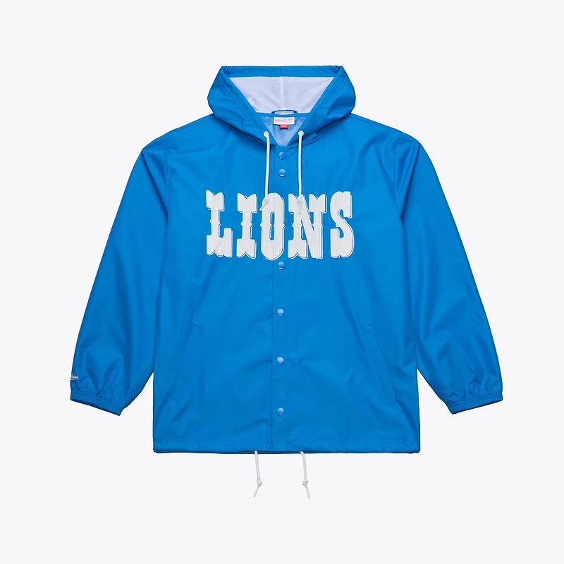 Coupe-vent à capuche Mitchell & Ness bleu Detroit Lions pour homme, fermeture boutonnée intégrale
