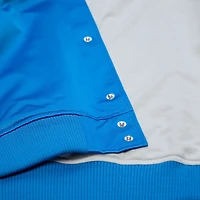Veste légère en satin à boutons-pression Mitchell & Ness bleue pour homme, modèle Detroit Lions Head Coach.