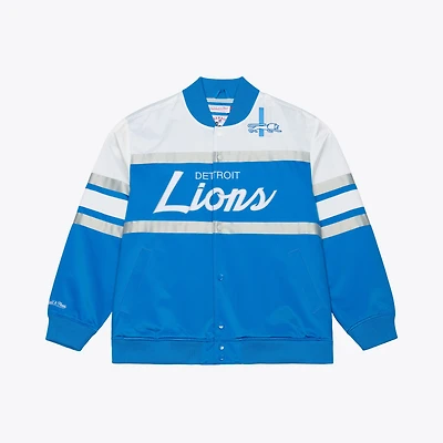 Men's Mitchell & Ness  Blue Detroit Lions Head Coach Lightweight Full-Snap Satin Jacket