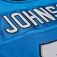 Maillot authentique rétro Mitchell & Ness Calvin Johnson bleu des Lions de Détroit 2007, porté par un joueur retraité.