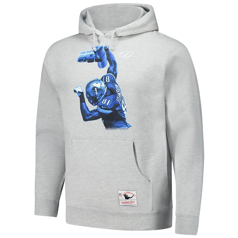 Sweat à capuche imprimé joueur du Temple de la renommée des Lions Detroit, gris chiné, Mitchell & Ness et Calvin Johnson pour homme