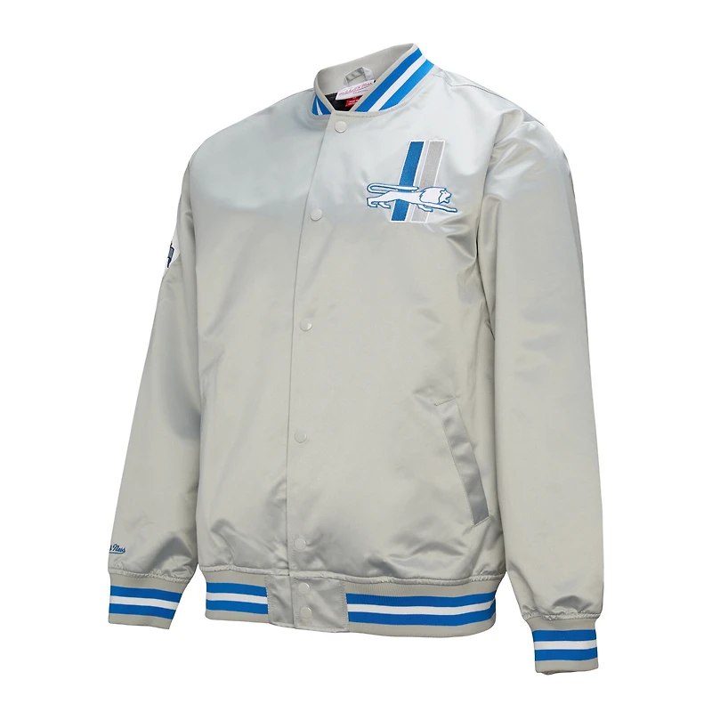 Men's Mitchell & Ness Gray Detroit Lions Double Down Satin Full-Snap Jacket