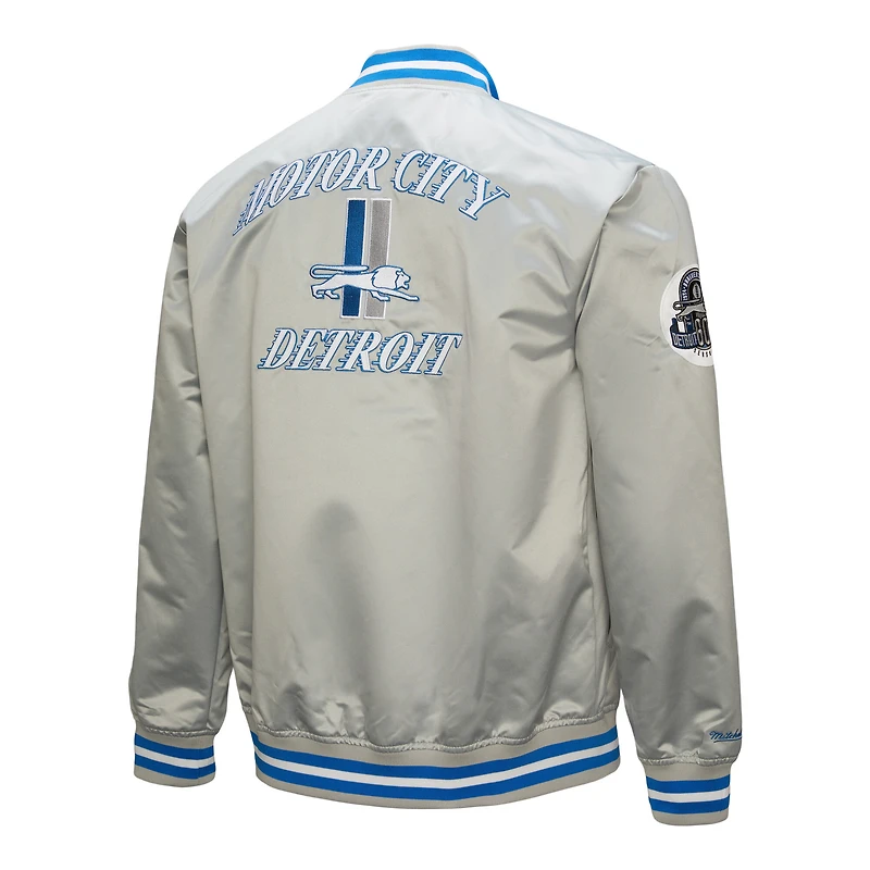 Men's Mitchell & Ness Gray Detroit Lions Double Down Satin Full-Snap Jacket