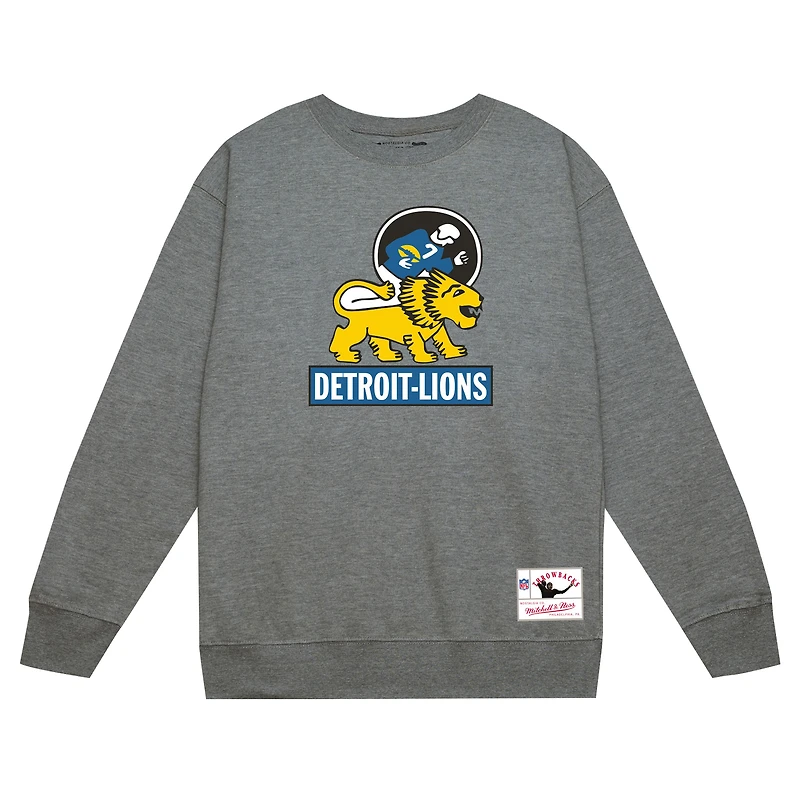 Men's Mitchell & Ness Heather Gray Detroit Lions Basic Fleece Pullover Sweatshirt