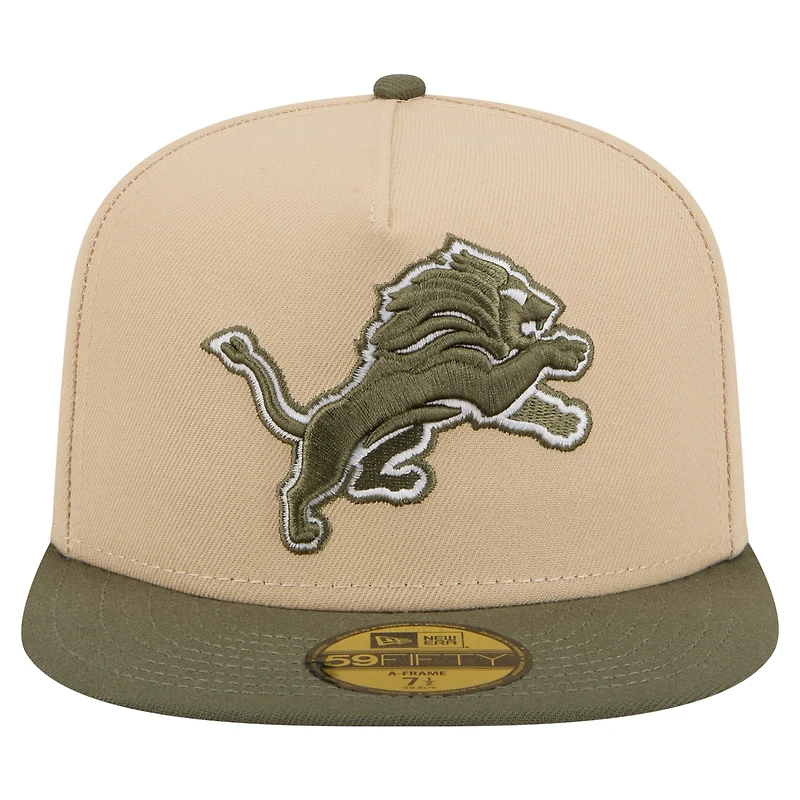 Casquette ajustée A-Frame 59FIFTY pour homme, coloris beige/olive, Detroit Lions, New Era