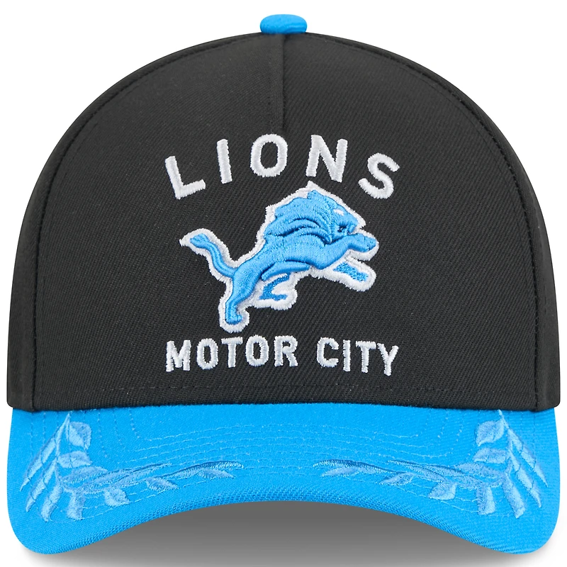 Casquette ajustable New Era 9FORTY A-Frame M-Crown pour homme, noire/bleue, Detroit Lions, draft NFL 2025