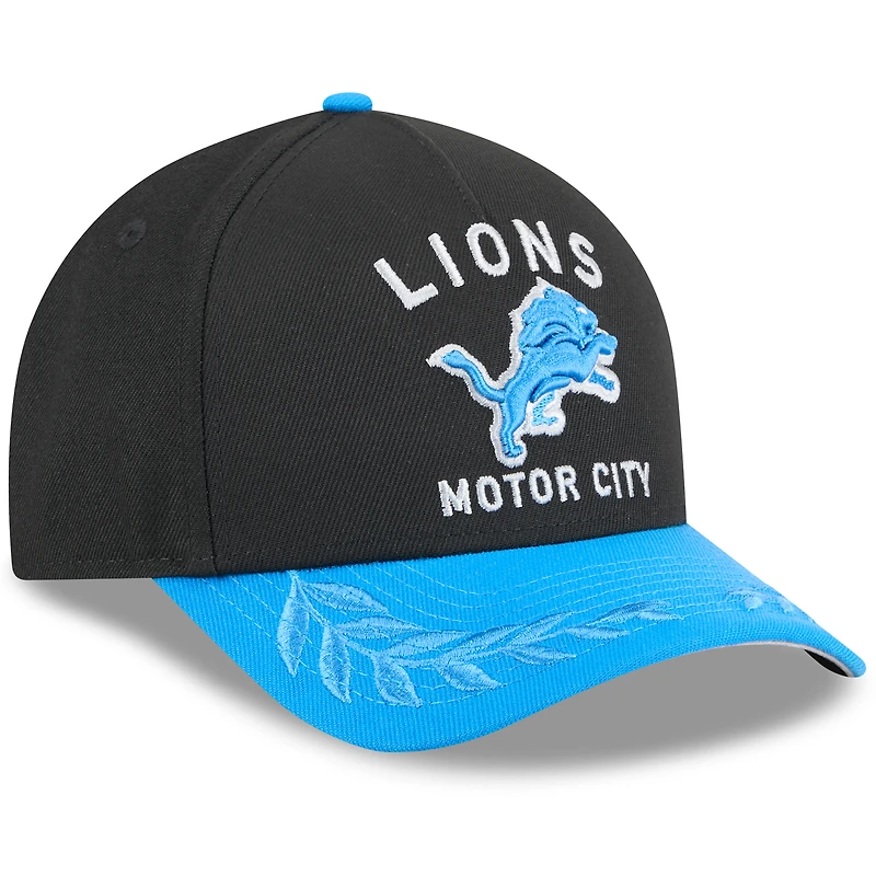 Casquette ajustable New Era 9FORTY A-Frame M-Crown pour homme, noire/bleue, Detroit Lions, draft NFL 2025