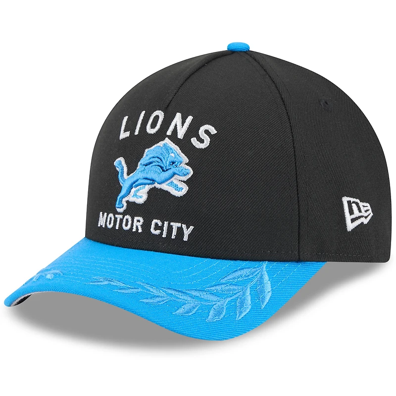 Casquette ajustable New Era 9FORTY M-Crown A-Frame noire/bleue pour homme, Detroit Lions, NFL Draft 2025