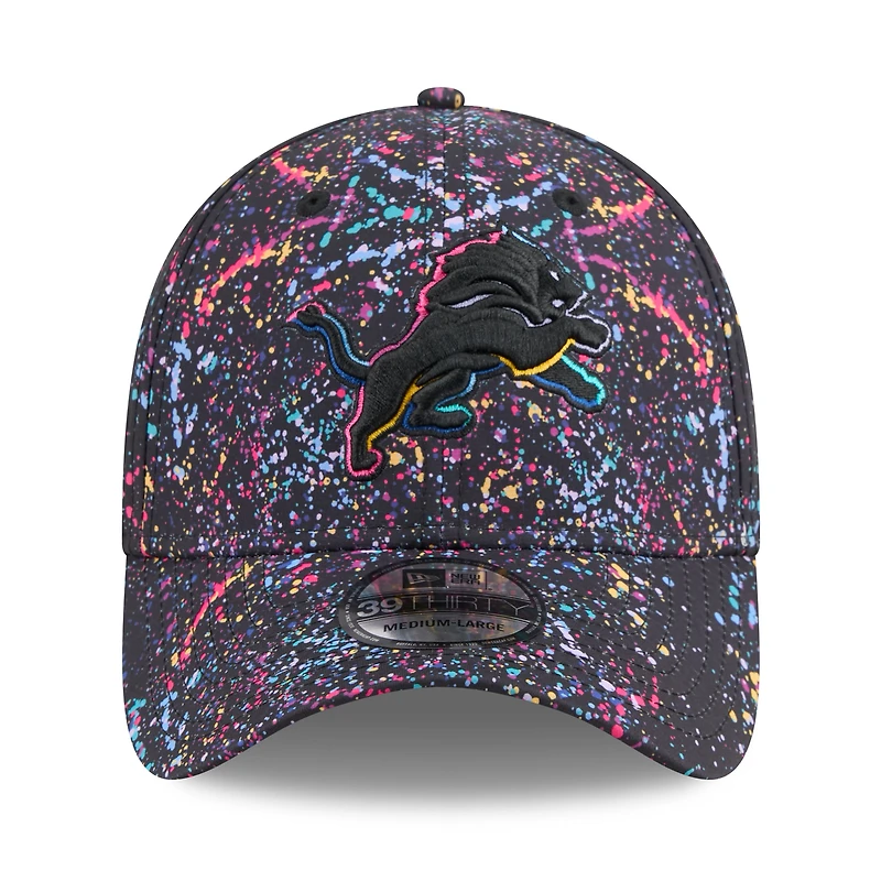 Casquette New Era noire Detroit Lions 2025 NFL Crucial Catch 39THIRTY Flex pour homme