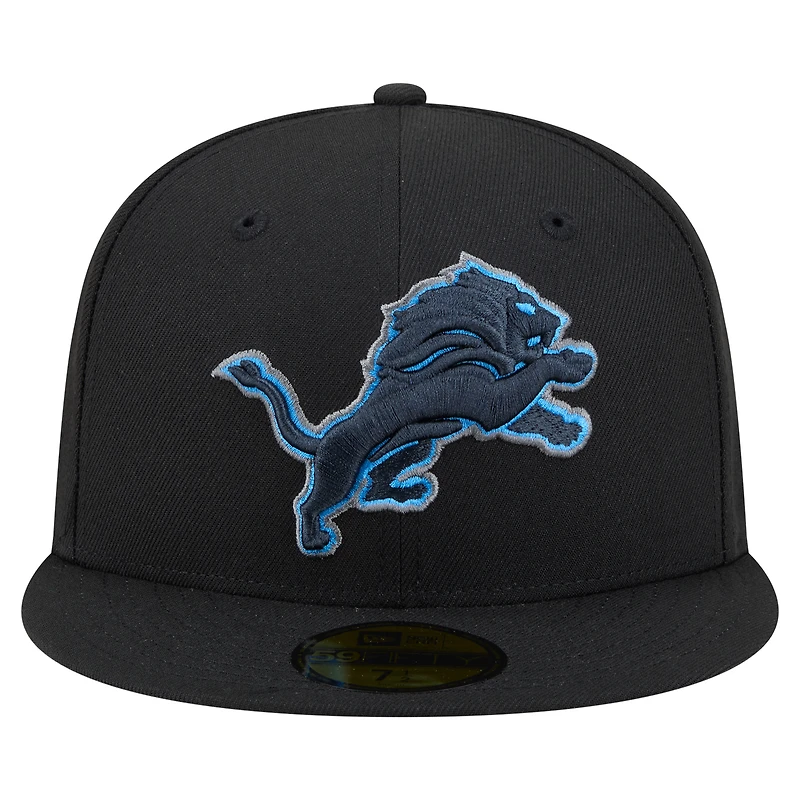 Men's New Era  Black Detroit Lions Color Pop 59FIFTY Fitted Hat