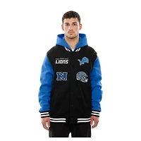 Veste à capuche en polaire boutons-pression New Era noire Detroit Lions pour homme