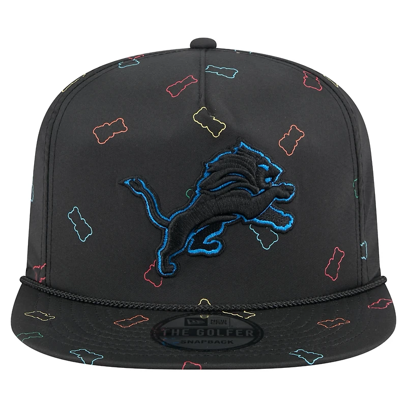 Casquette snapback noire en caoutchouc Detroit Lions de New Era pour homme