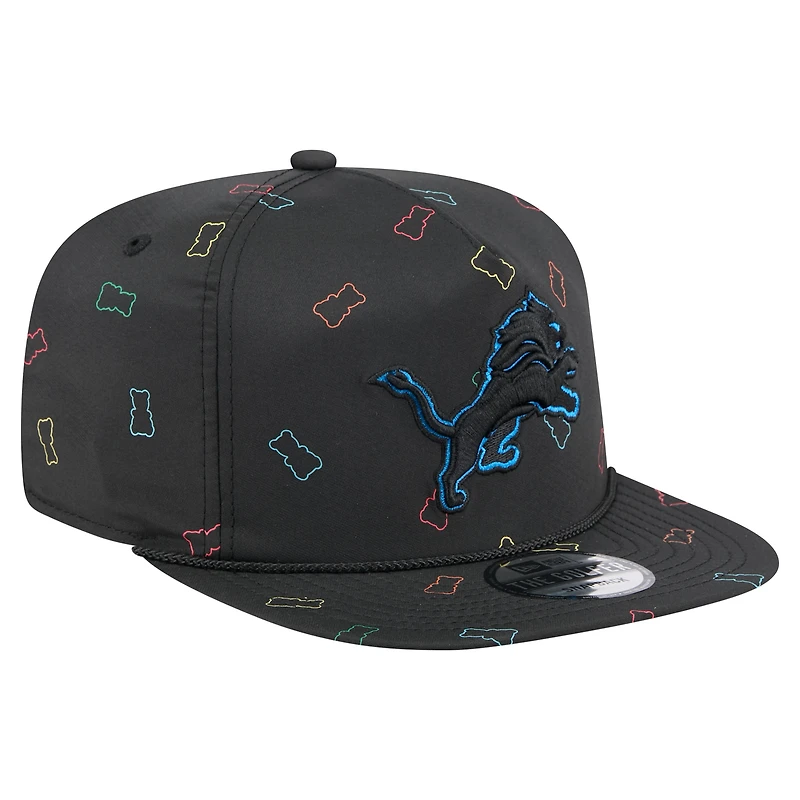 Casquette snapback noire en caoutchouc Detroit Lions de New Era pour homme